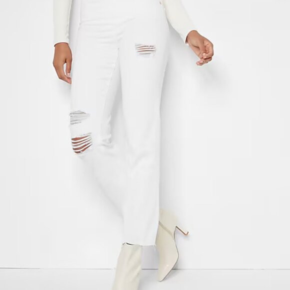 High Waisted White Ripped Straight Ankle Jeans - Picture 3 of 3